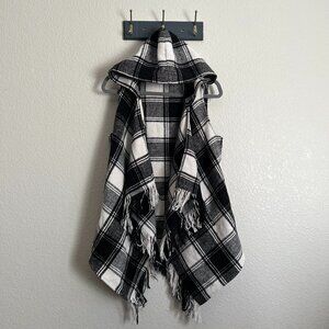 HYFVE Plaid Hooded Waterfall Vest Women's S Wool Blend Fall Sweater Vest Pockets